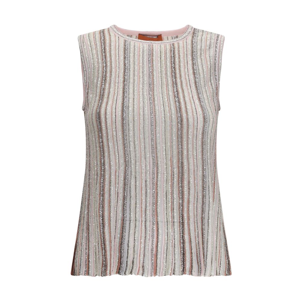 Sequin-Embellished Ribbed Lamé Tank Top — Multicolor