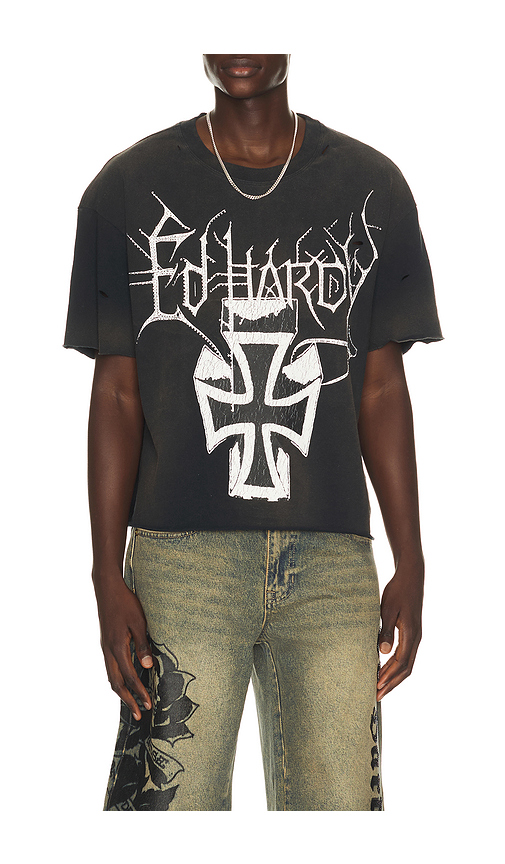 Ed Hardy By Appointment Only Cross Cropped Boxy Tee in Black. S. Also in M, L, XL/1X