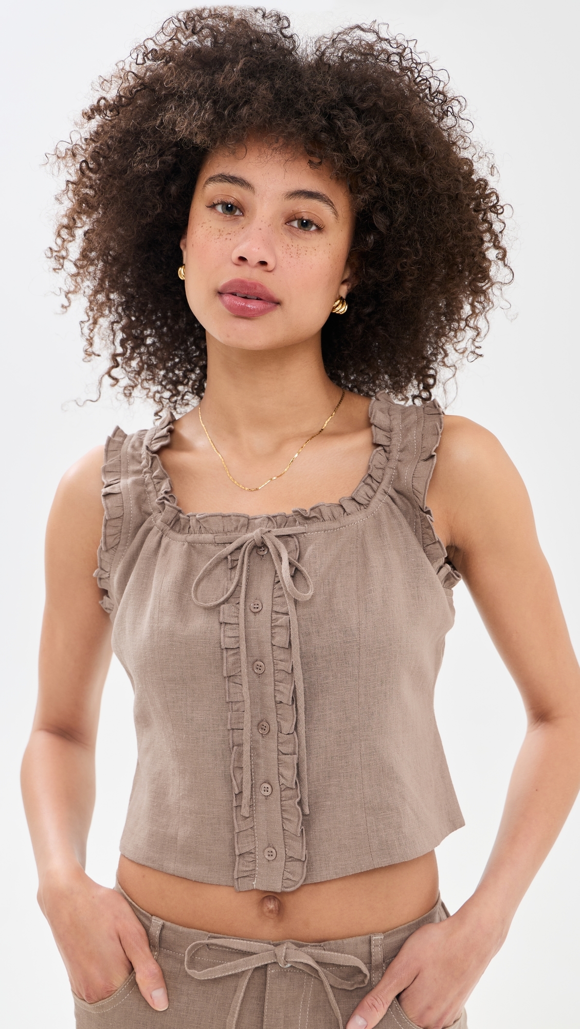 Linen Ruffle Cami Driftwood