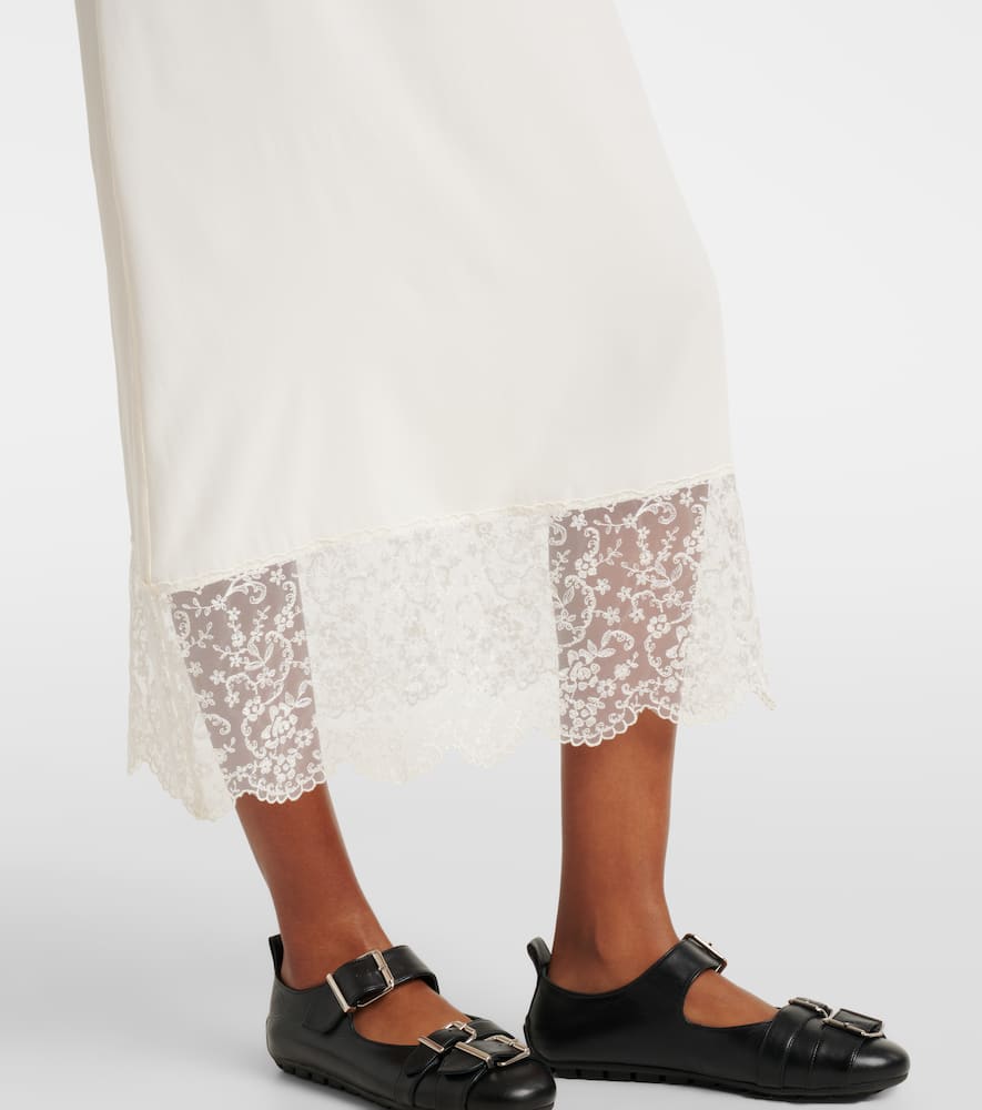 Lace-trimmed crêpe de chine slip dress