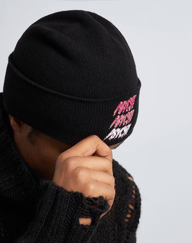 Psych! Embroidered Recycled Wool Beanie Hat Black Size ONESIZE Recycled wool