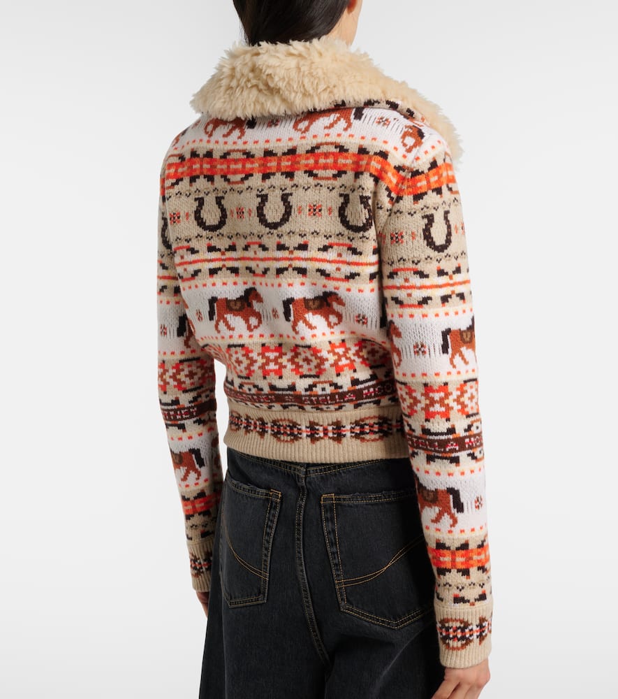 Intarsia virgin wool zip-up cardigan