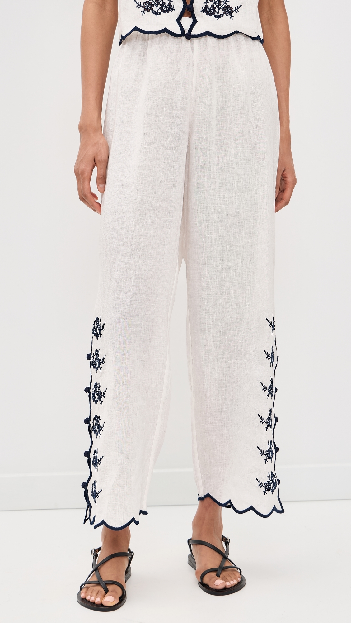 Madrid Embroidered Linen Pants Macadamia