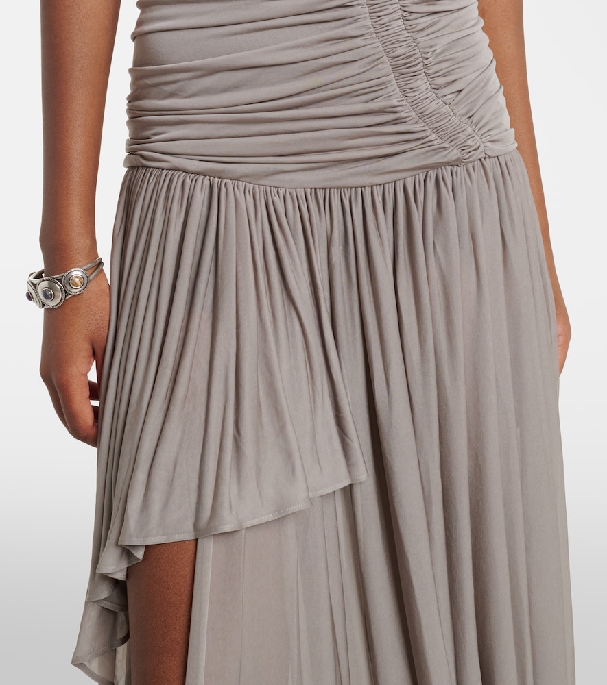 Ruched asymmetric midi dress
