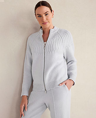 Ann Taylor Haven Well Within Organic Cotton Blend Fair Isle Stitch Bomber