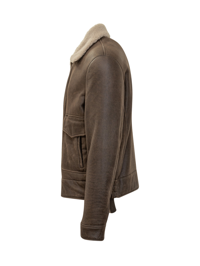 Brown Solid Shirt Collar Jacket