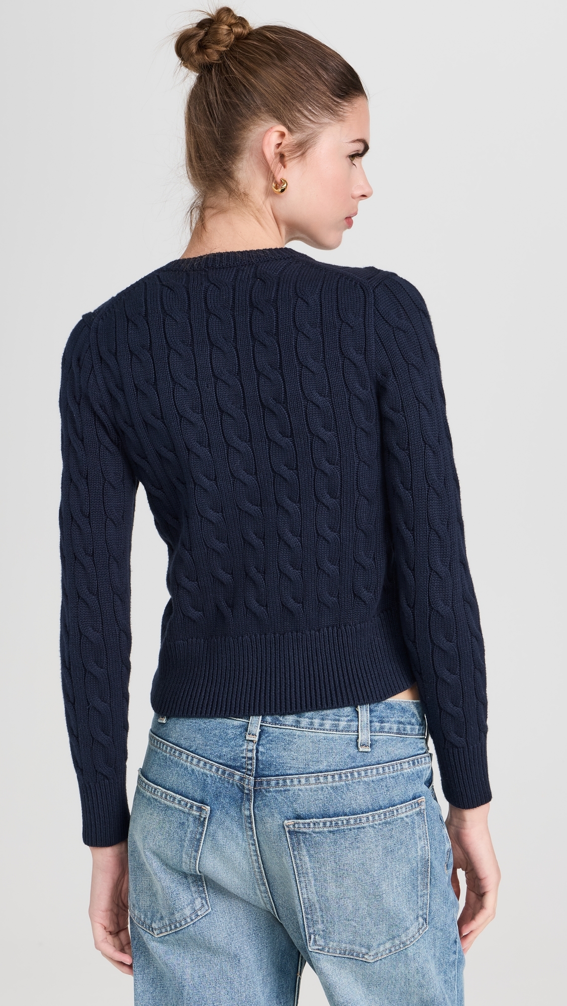 Cotton Cable Long Sleeve Cardigan Blue