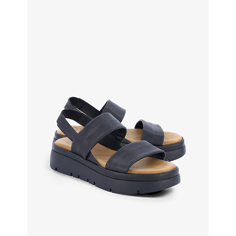 Womens Black-leather Location Padded Leather Flatform Sandals