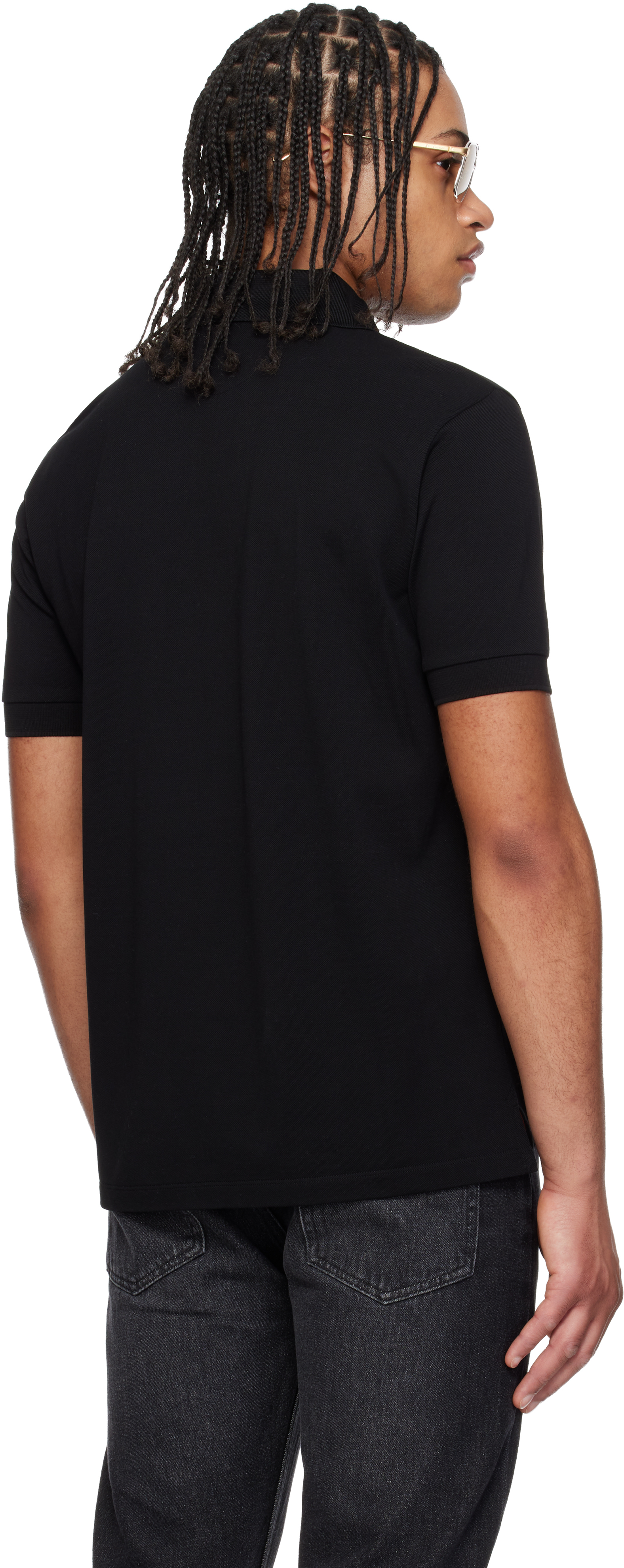 Black Cotton 'Artist Stripe' Placket Polo Shirt