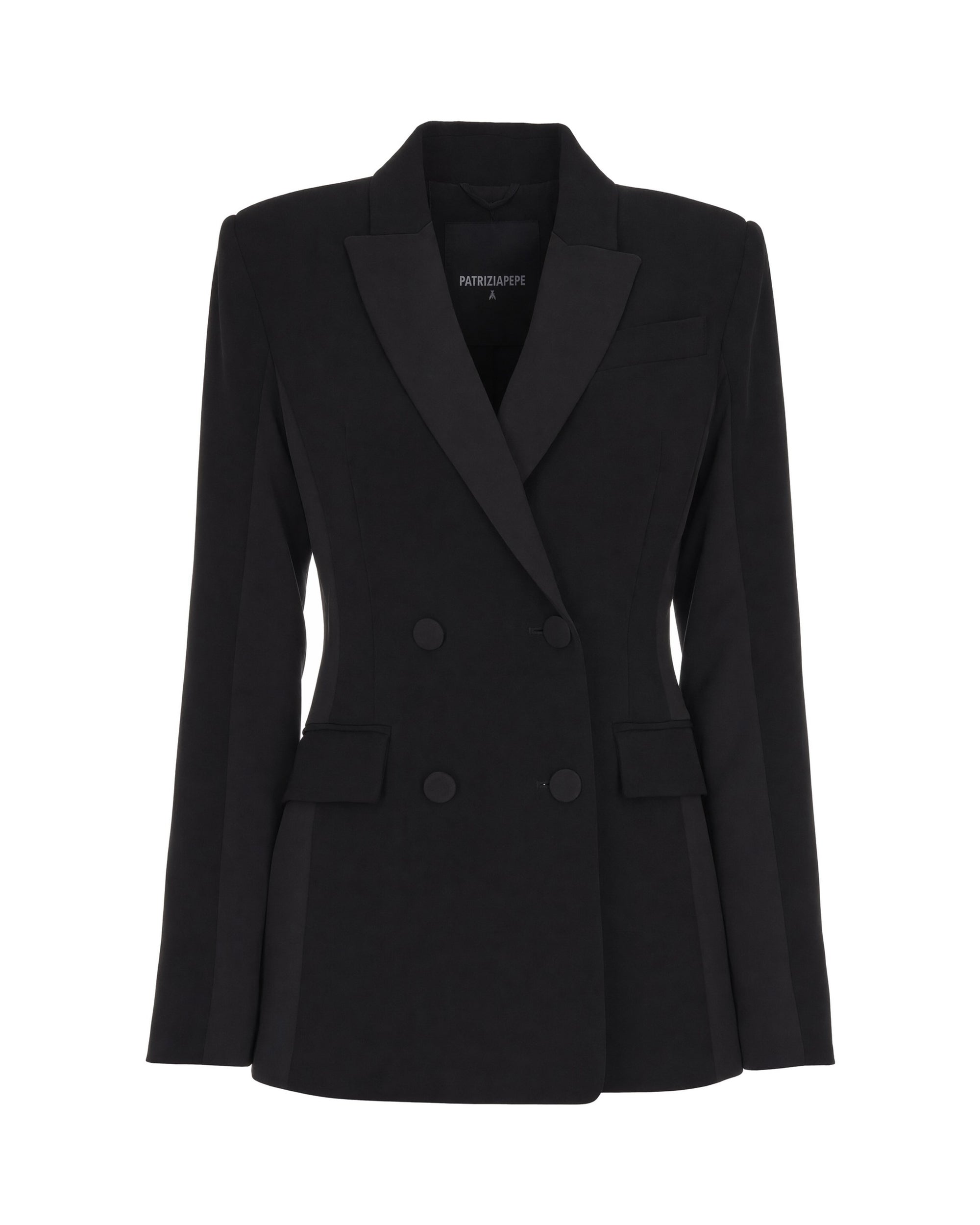 Double-Breasted Tuxedo-Style Blazer — Black