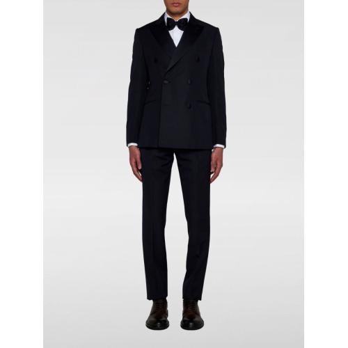 Double-breasted wool-blend suit - Blue