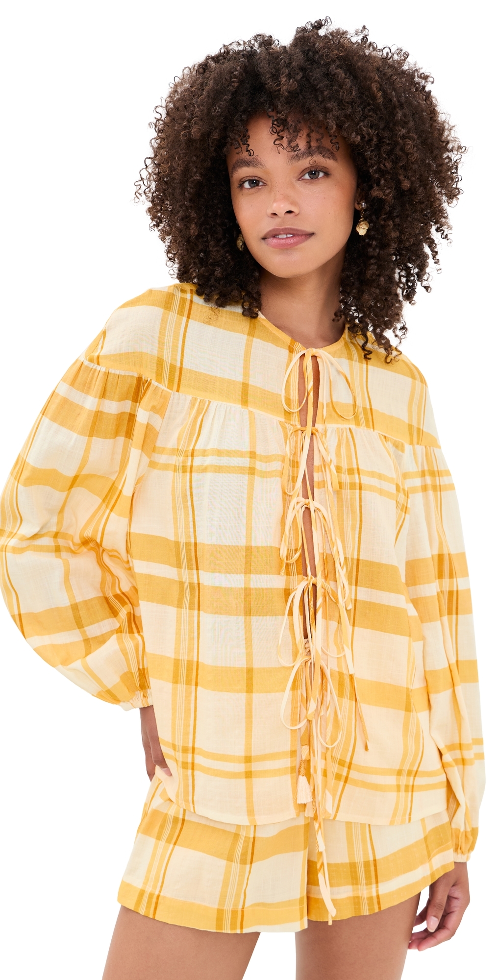 Off-white Yellow Frescor Front Ties Blouse Off-White Yellow Fresco