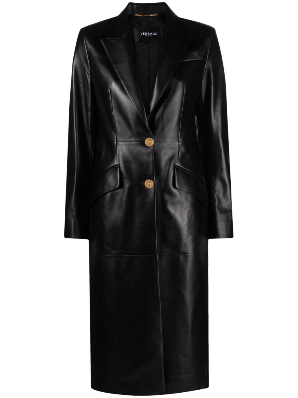 Leather single-breasted coat - Black
