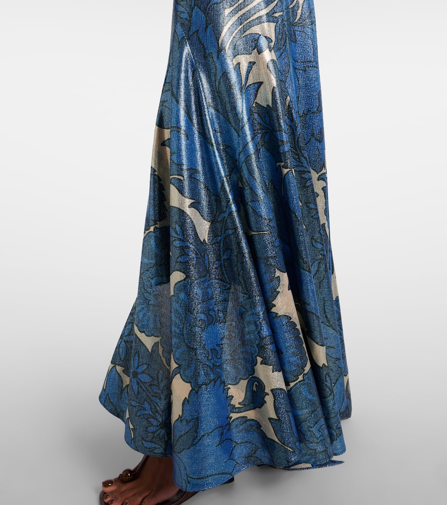 Printed asymmetric lamé maxi skirt