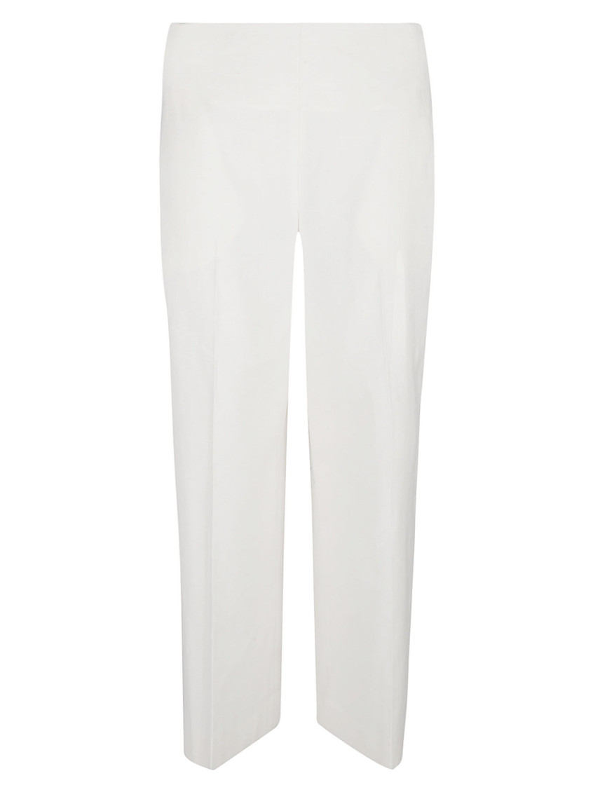 White Straight Leg Linen Blend Trousers