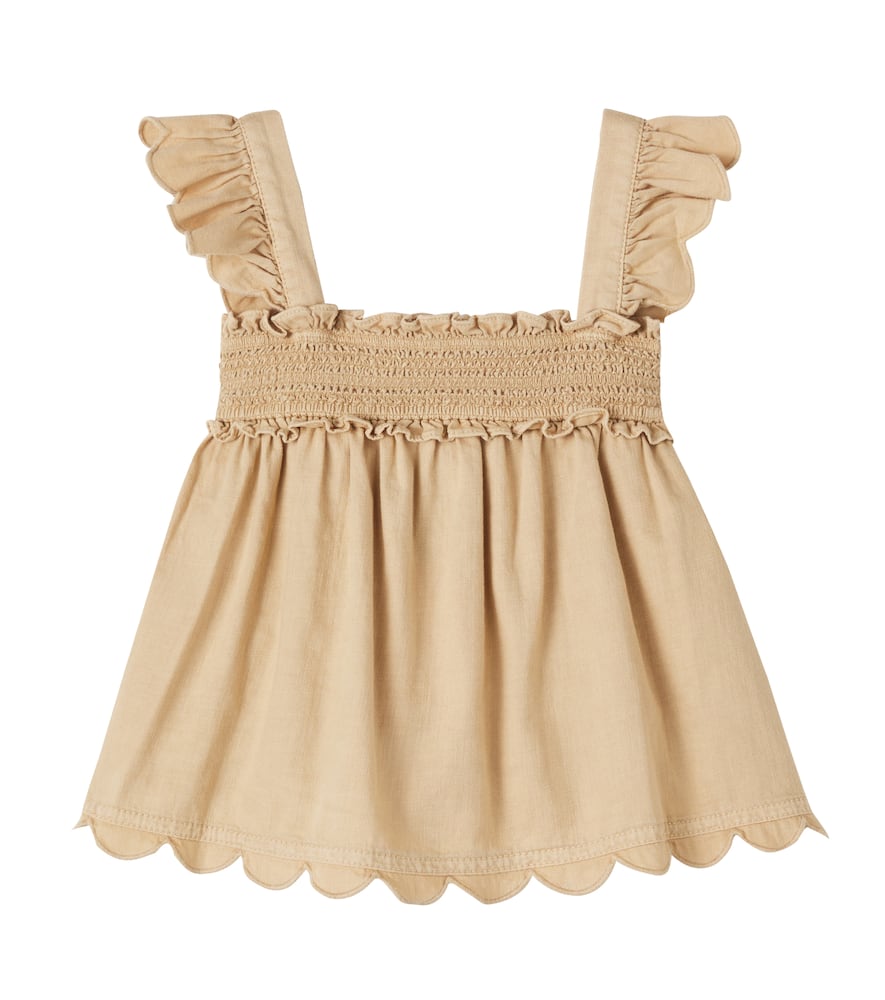 Ruffled scalloped cotton top