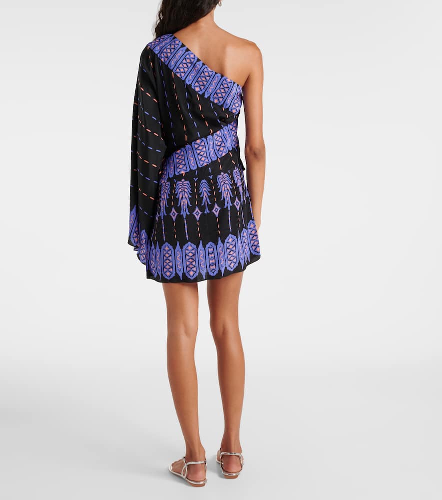 Printed one-shoulder silk minidress