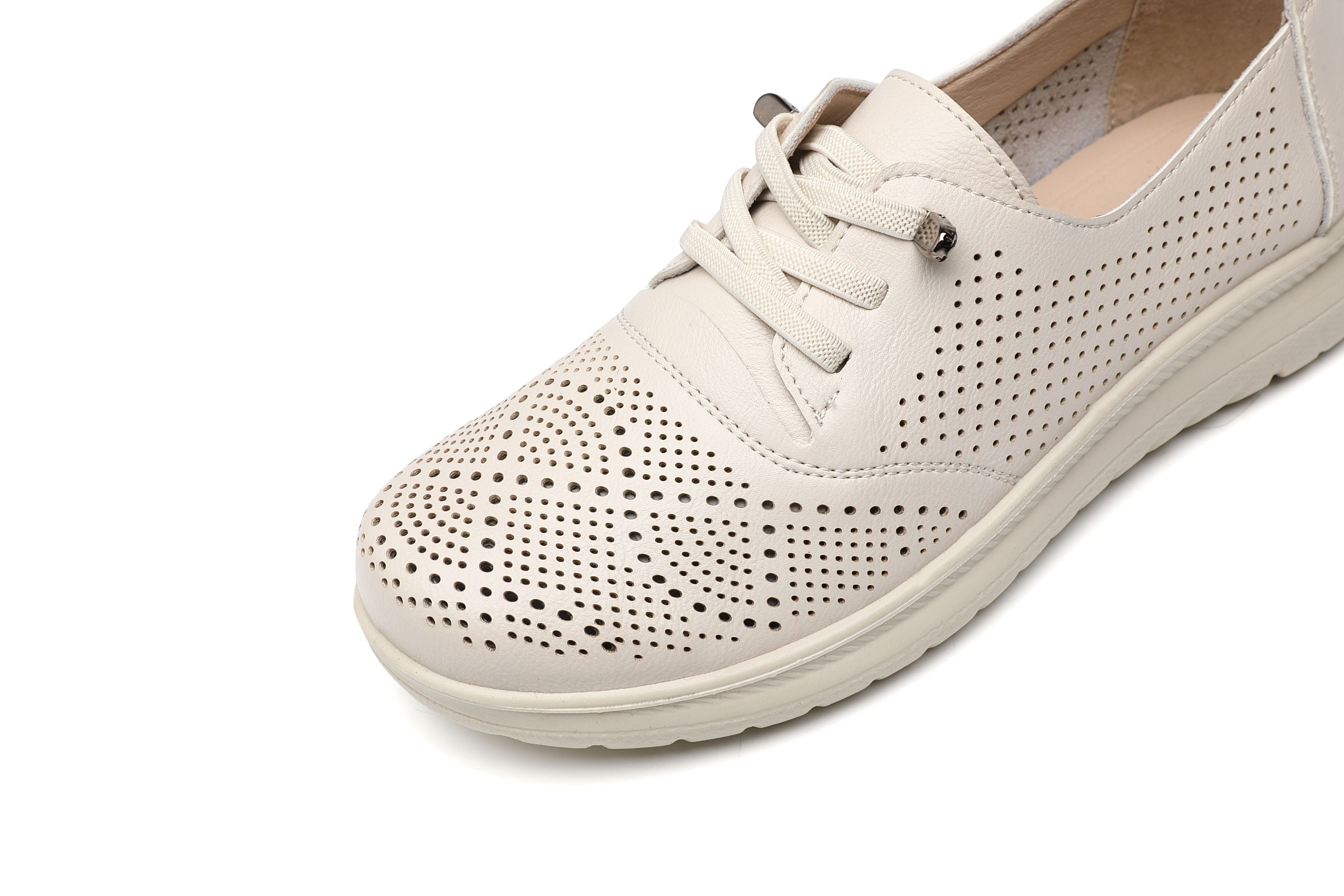 Ivachy Hollow Out Perforated Lace Up Loafers Flat Shoes In Beige