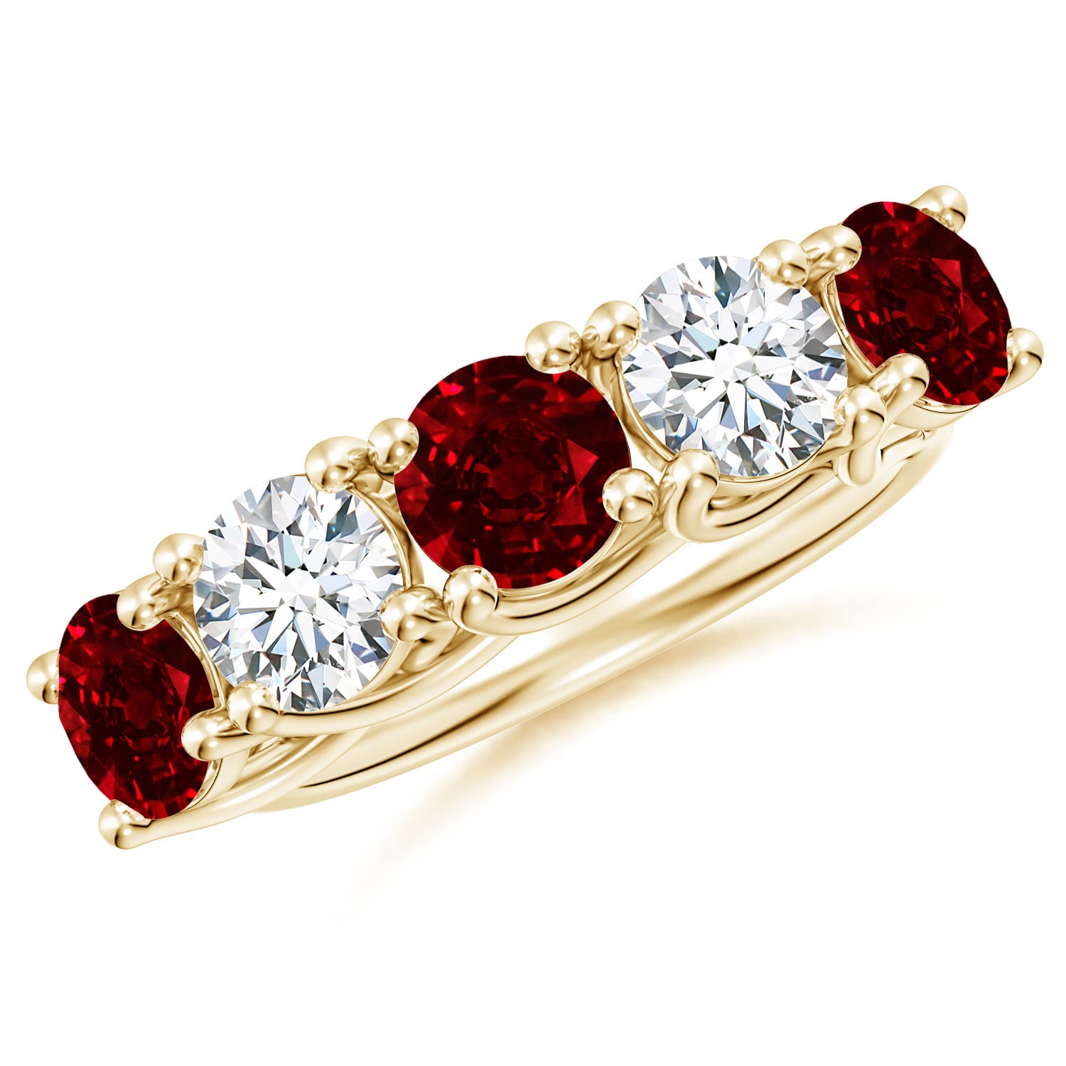 Angara 2.25 Carats Half Eternity Five Stone Ruby and Diamond Wedding Band in 18K Yellow Gold