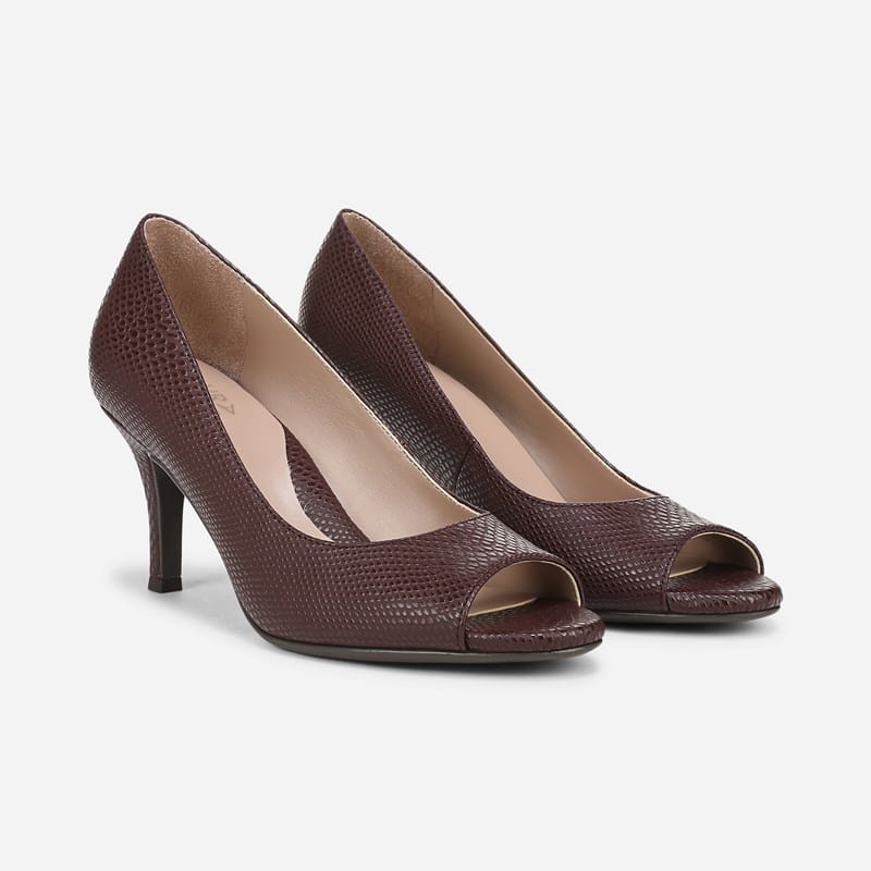 Locke Dress Pump Sandals, Merlot Red Snake Faux Leather Fabric