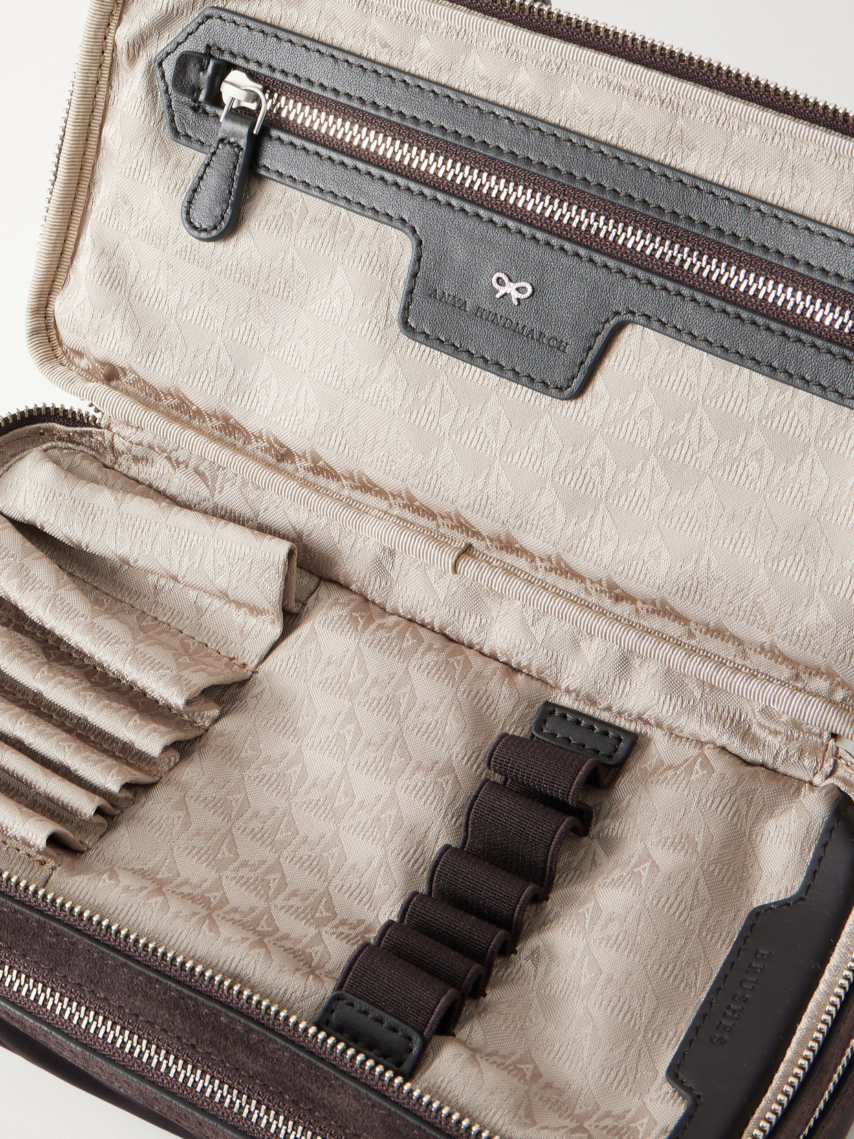 Suede-trimmed Shell Cosmetics Case - Brown