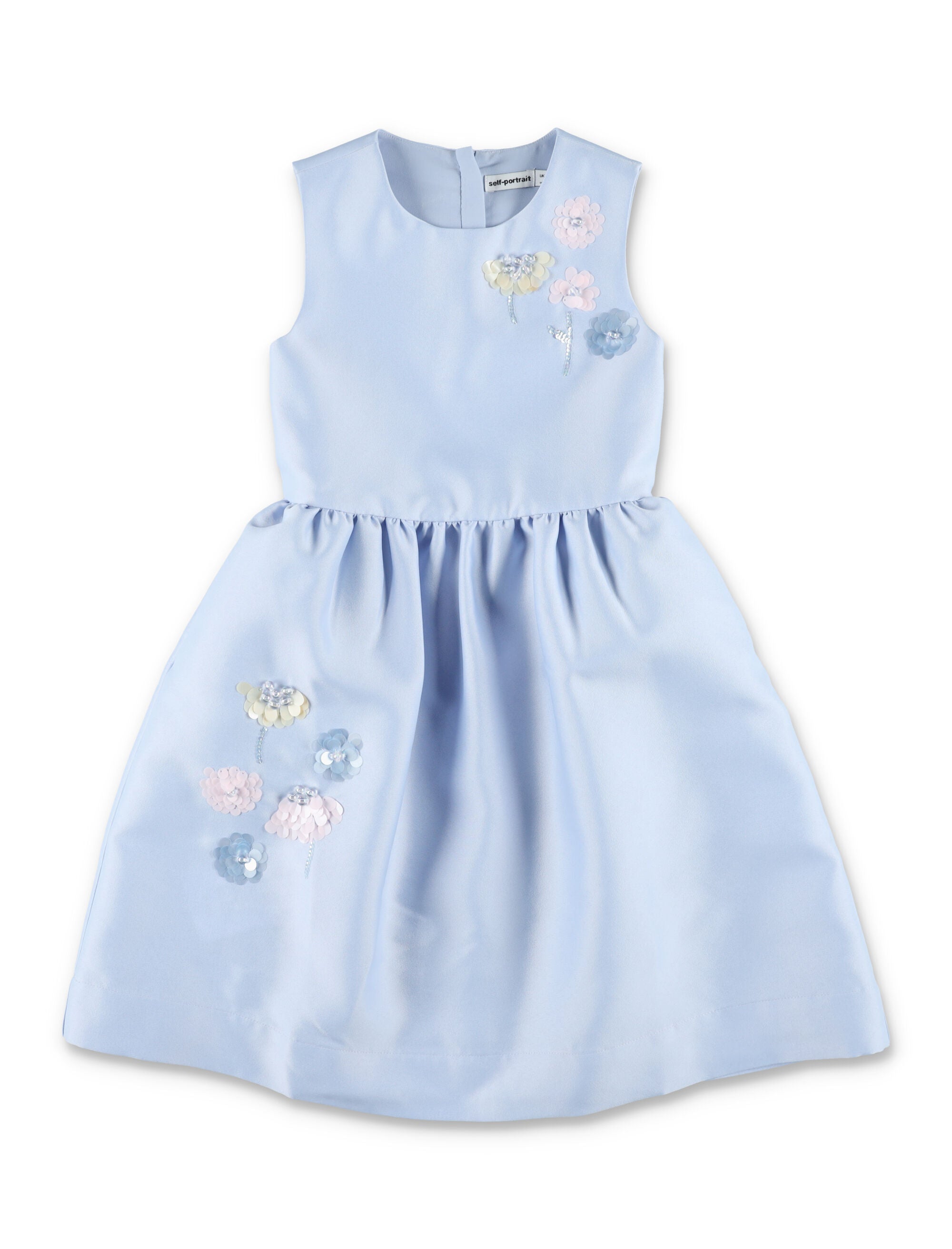 Floral Sequin Taffeta Dress for Girls with Fitted Bodice and Fluted Skirt