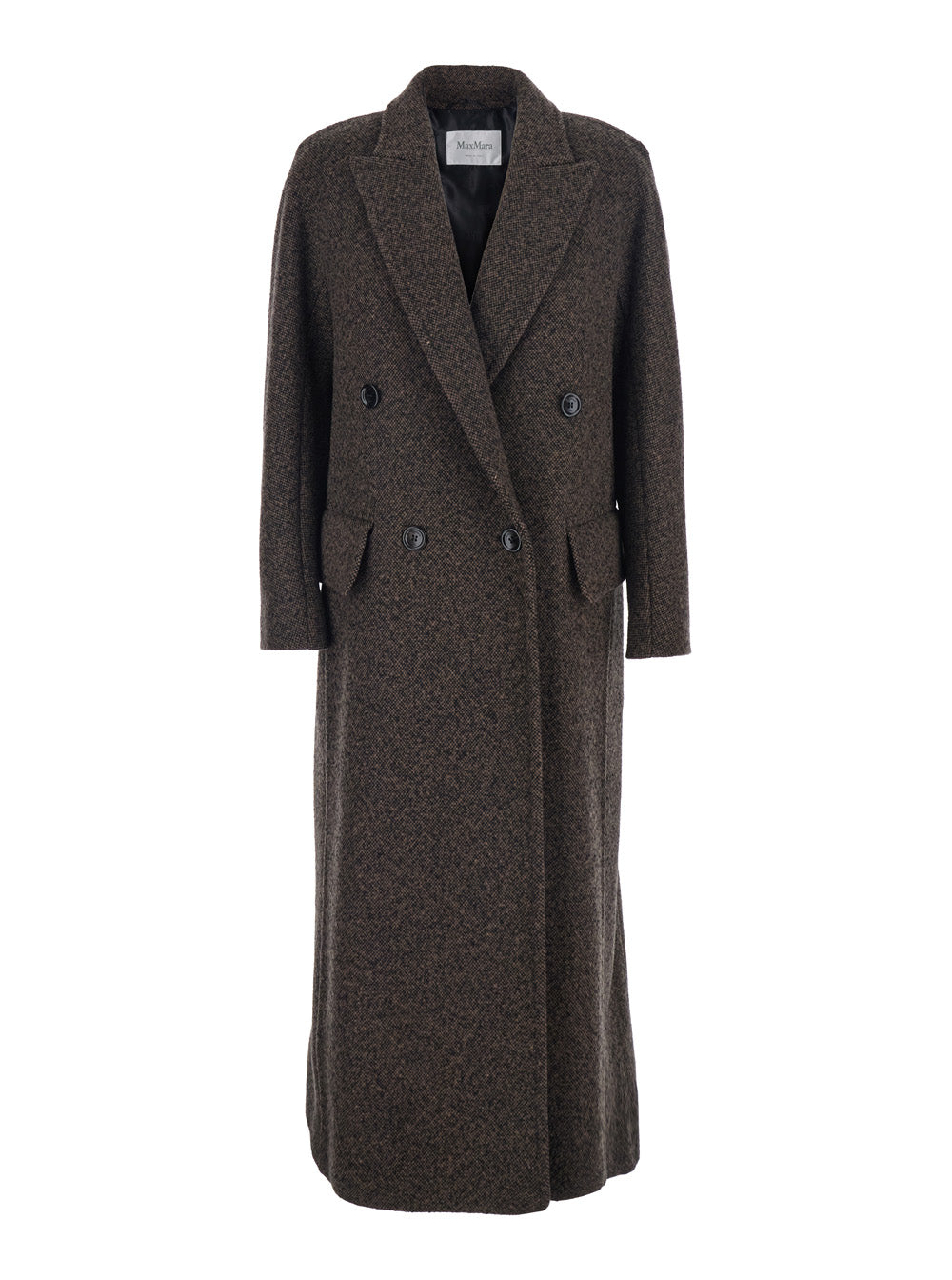 Double-Breasted Wool Blend Coat — Brown