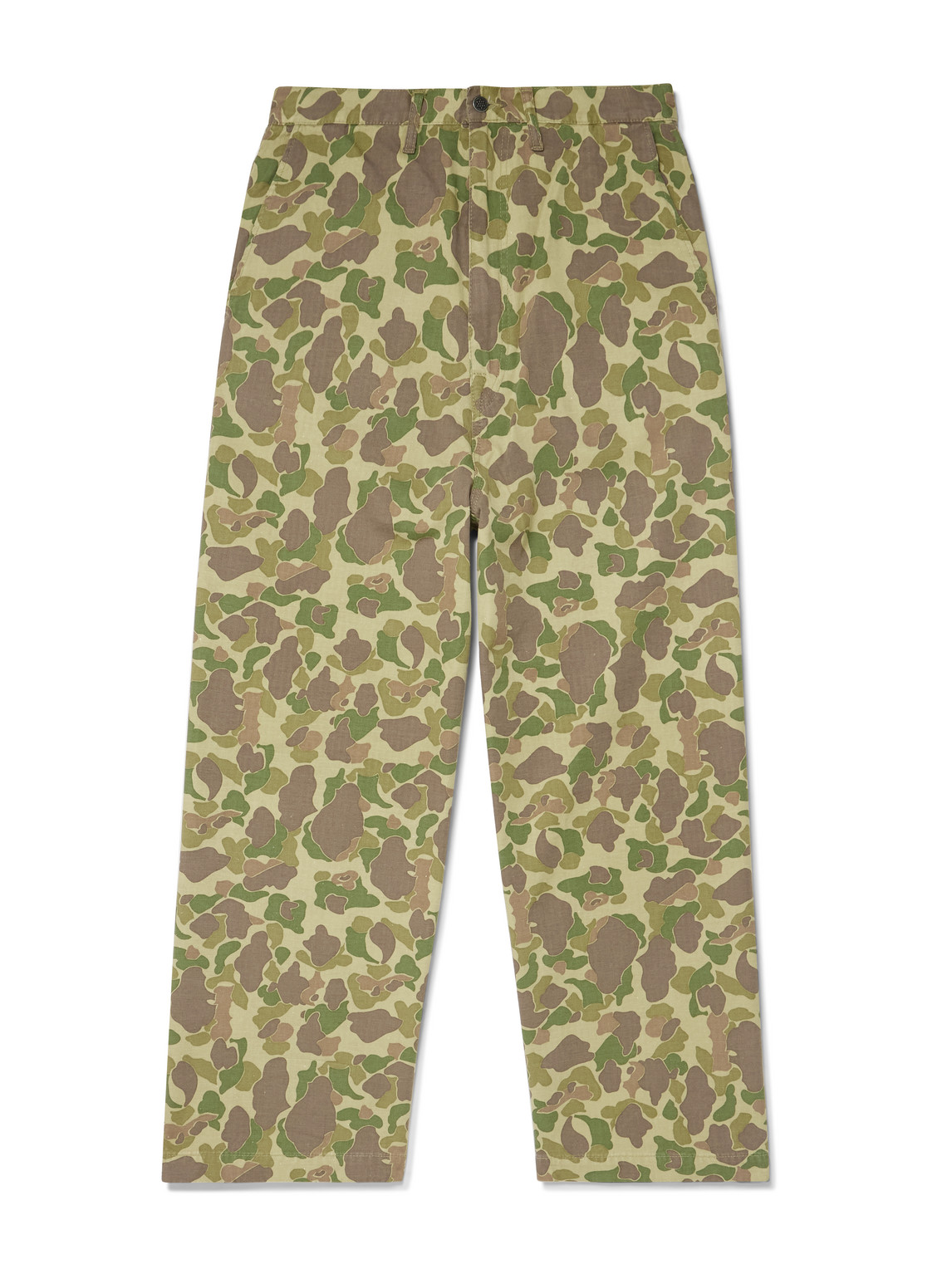 Wide-Leg Camouflage-Print Herringbone Cotton Trousers