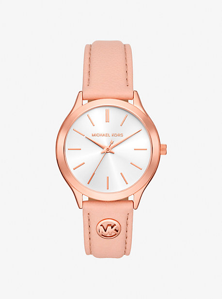 Slim Runway Rose Gold-Tone and Leather Watch