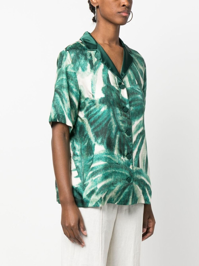 Green Printed Silk Pajama Shirt