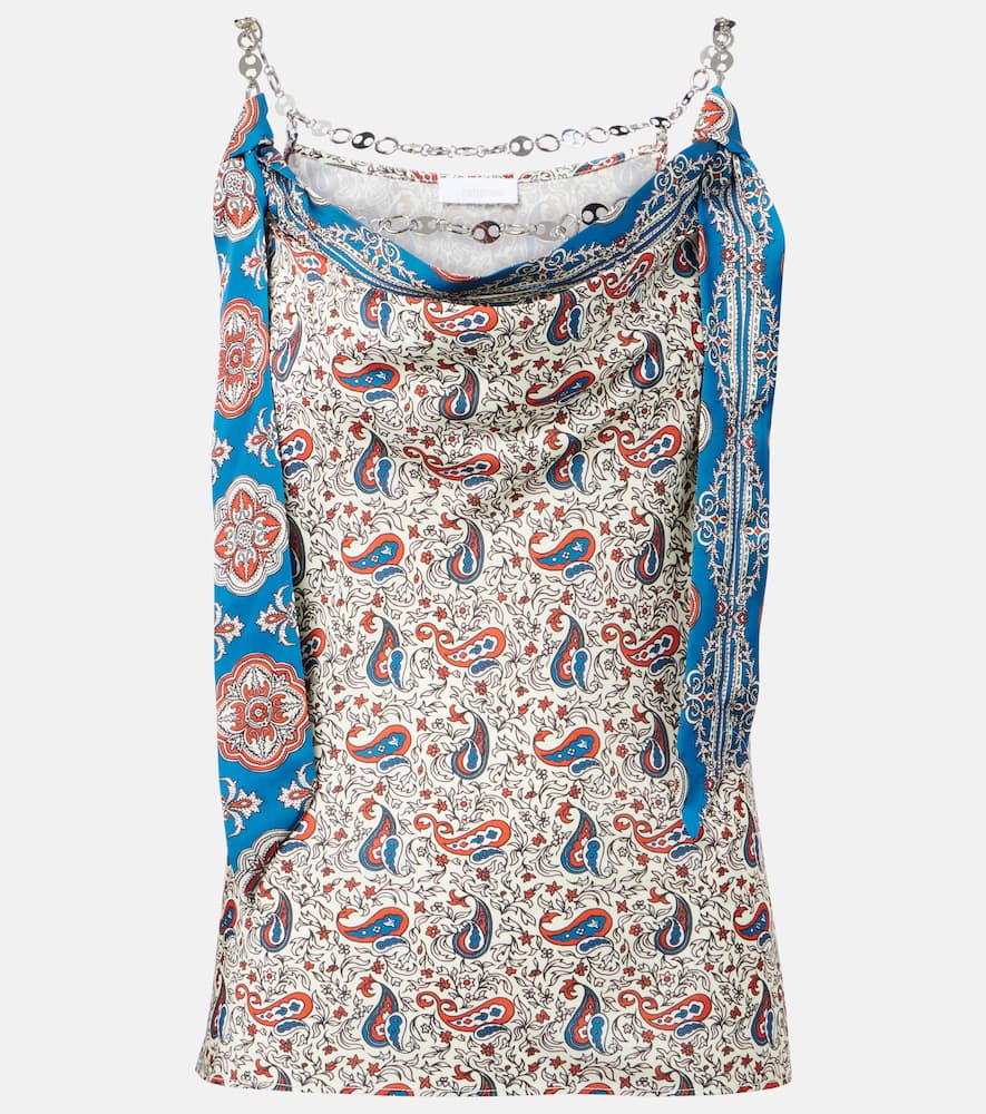 Chain-detail paisley satin camisole