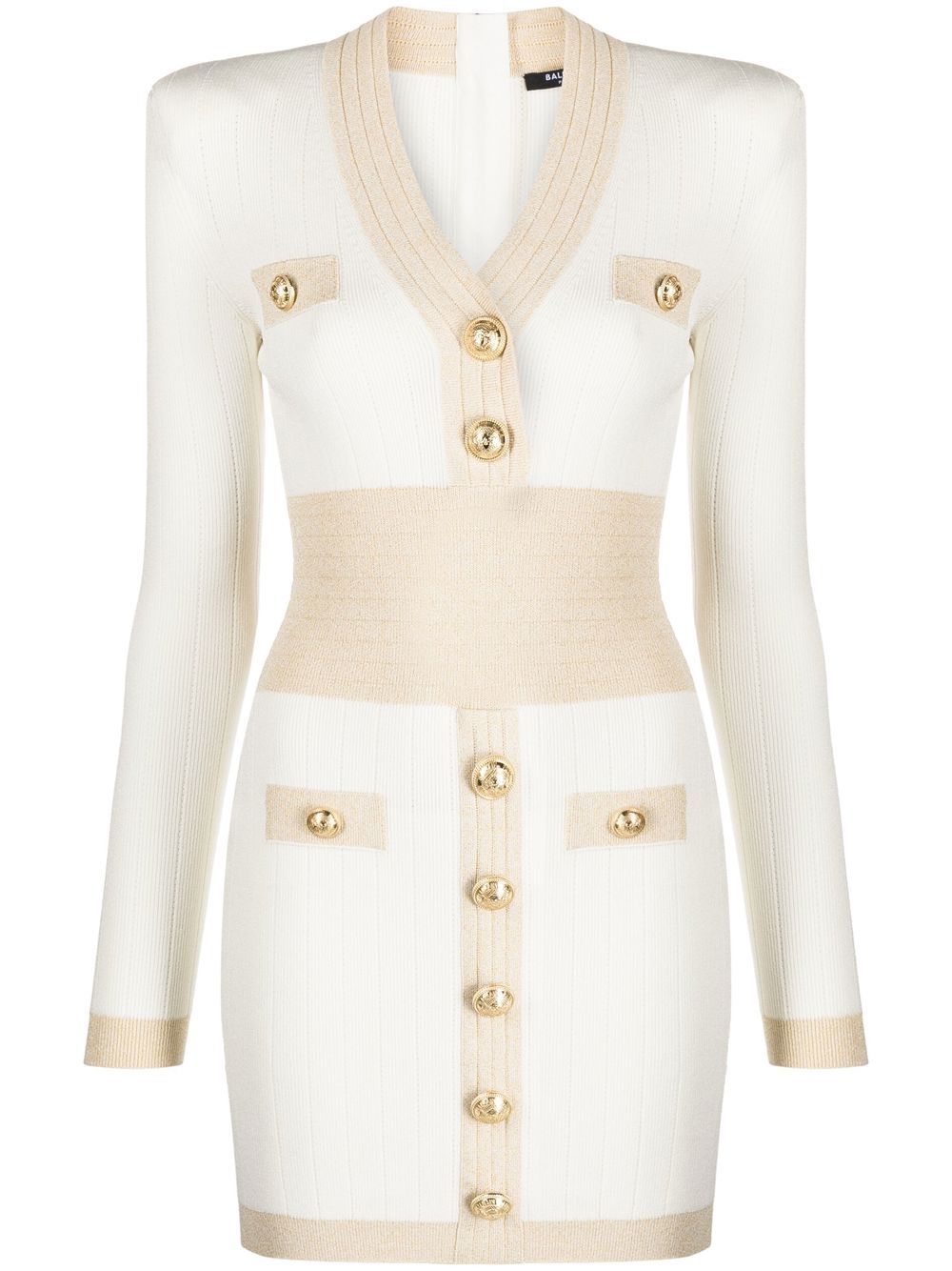 Embossed-button knitted minidress - White