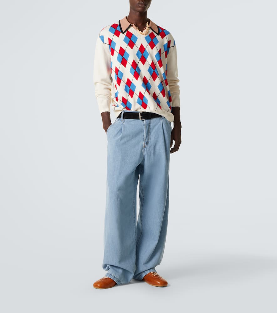 Argyle cotton-blend polo sweater