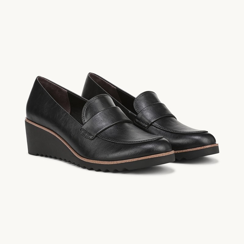 Stride Zed 2 Wedge Loafer Shoes Black Faux Leather