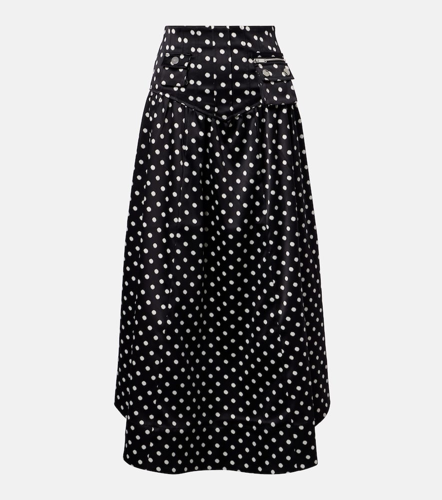 Polka-dot satin maxi skirt