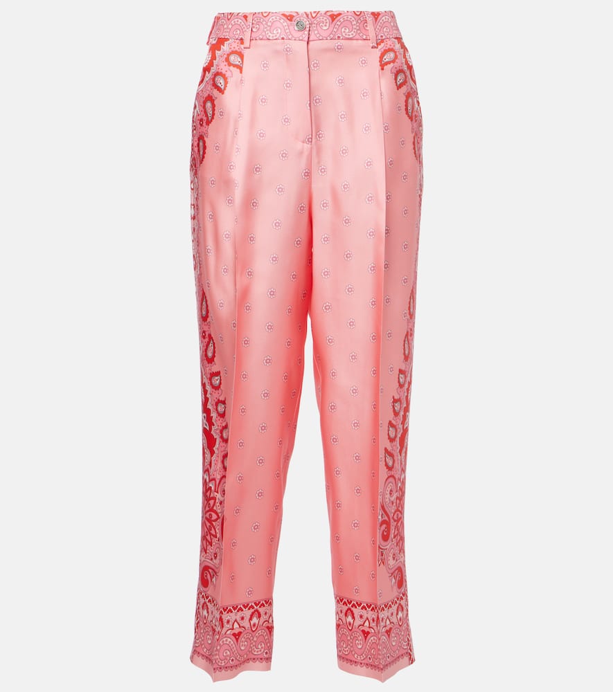 Paisley silk straight pants