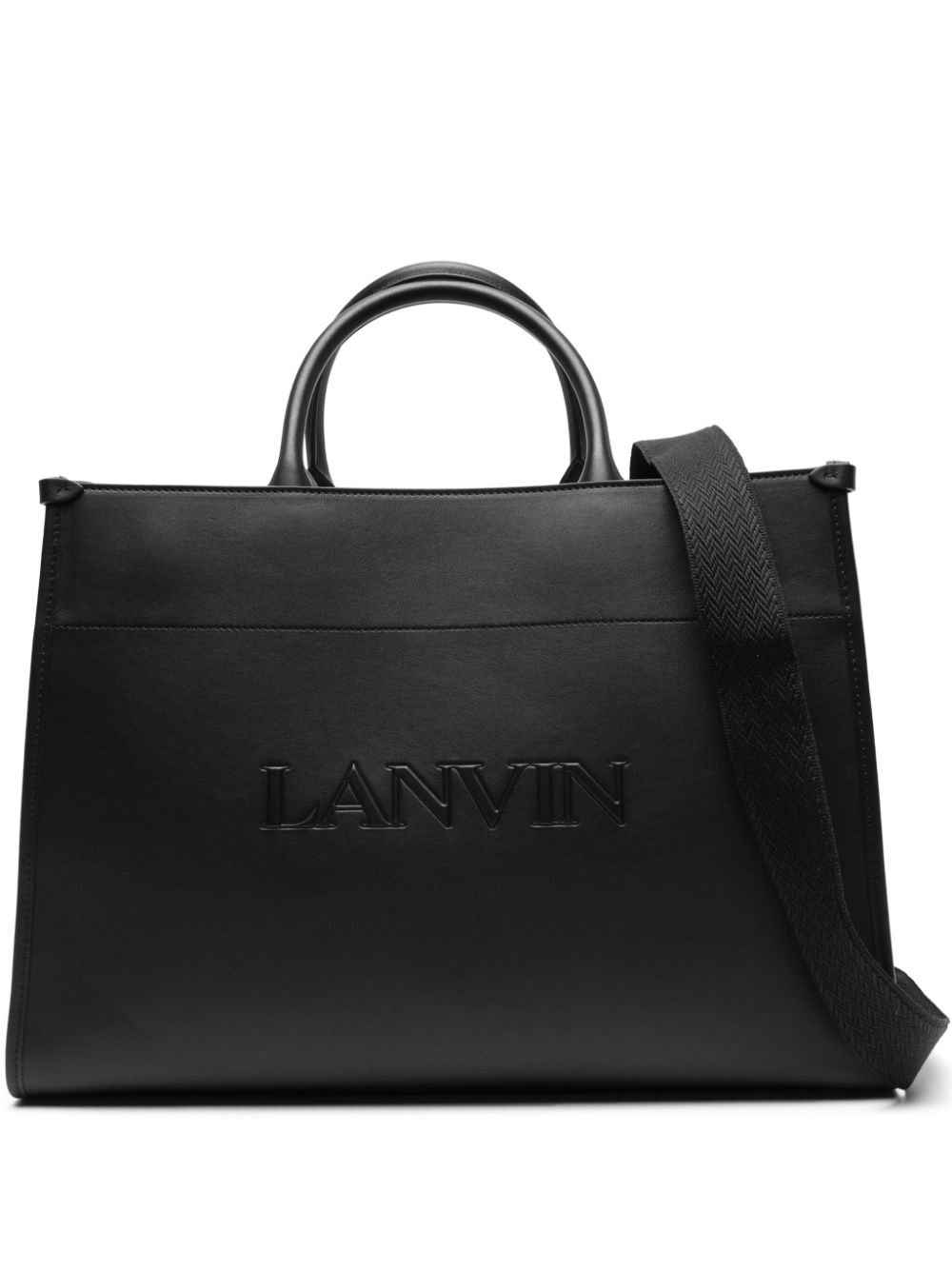 Logo-embossed leather tote bag - Black