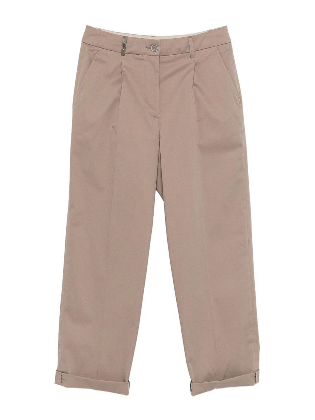 Beige Pants With Pleats And Cuffs