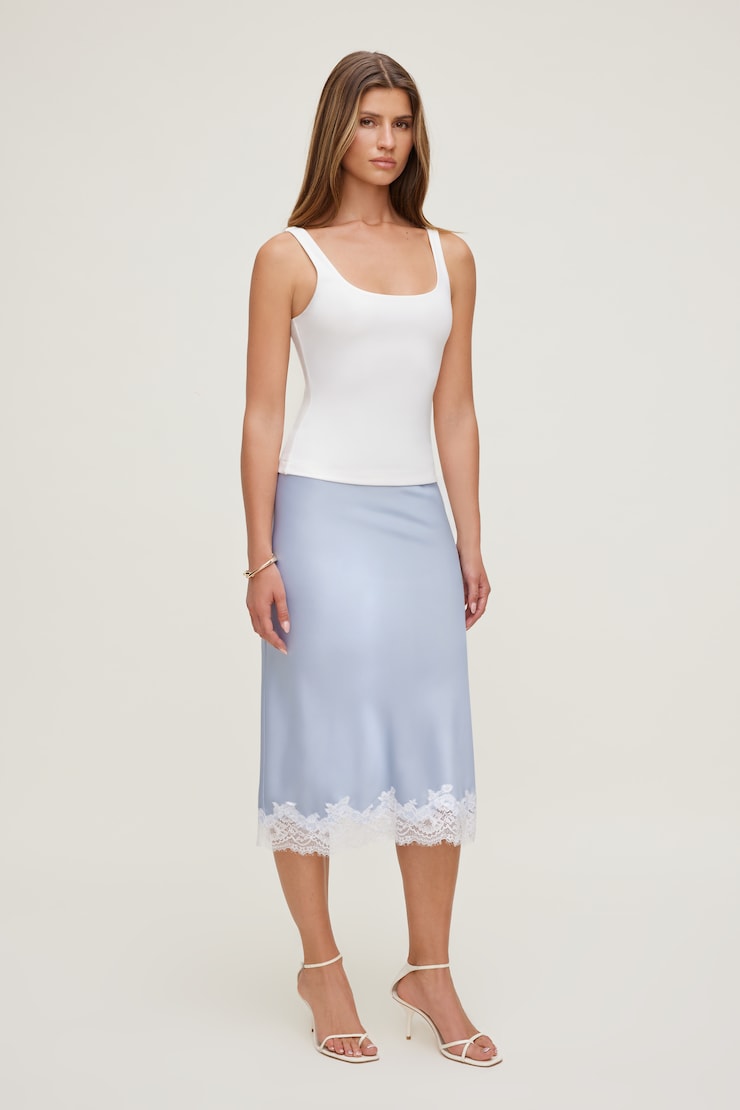 Scoop Neck Tank Top - White - Women Clothing