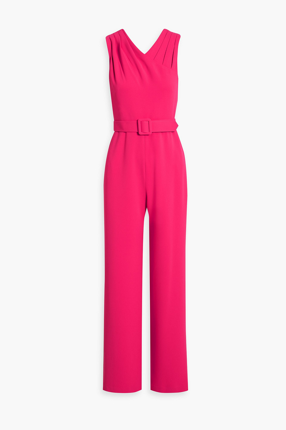 Belted pleated crepe jumpsuit