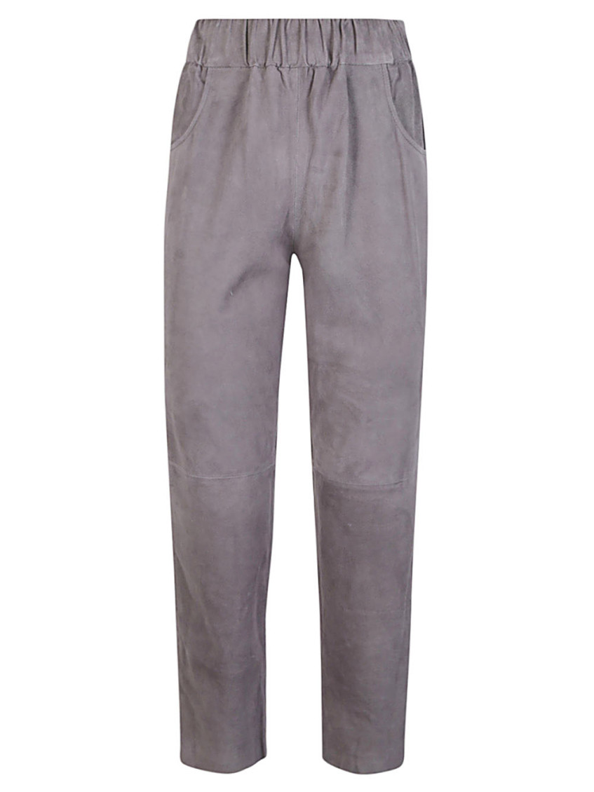 Light Grey Elastic Waist Suede Trousers