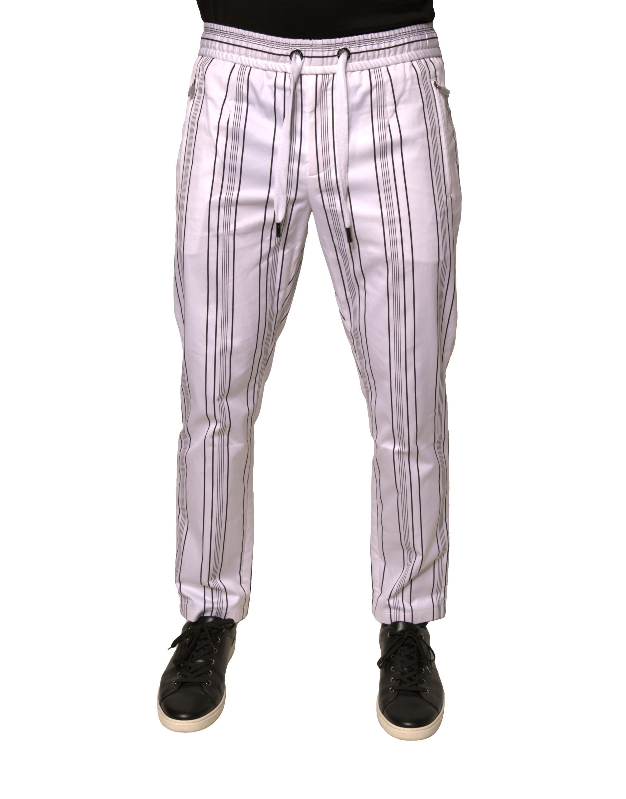 Striped Cotton-Blend Trousers — White