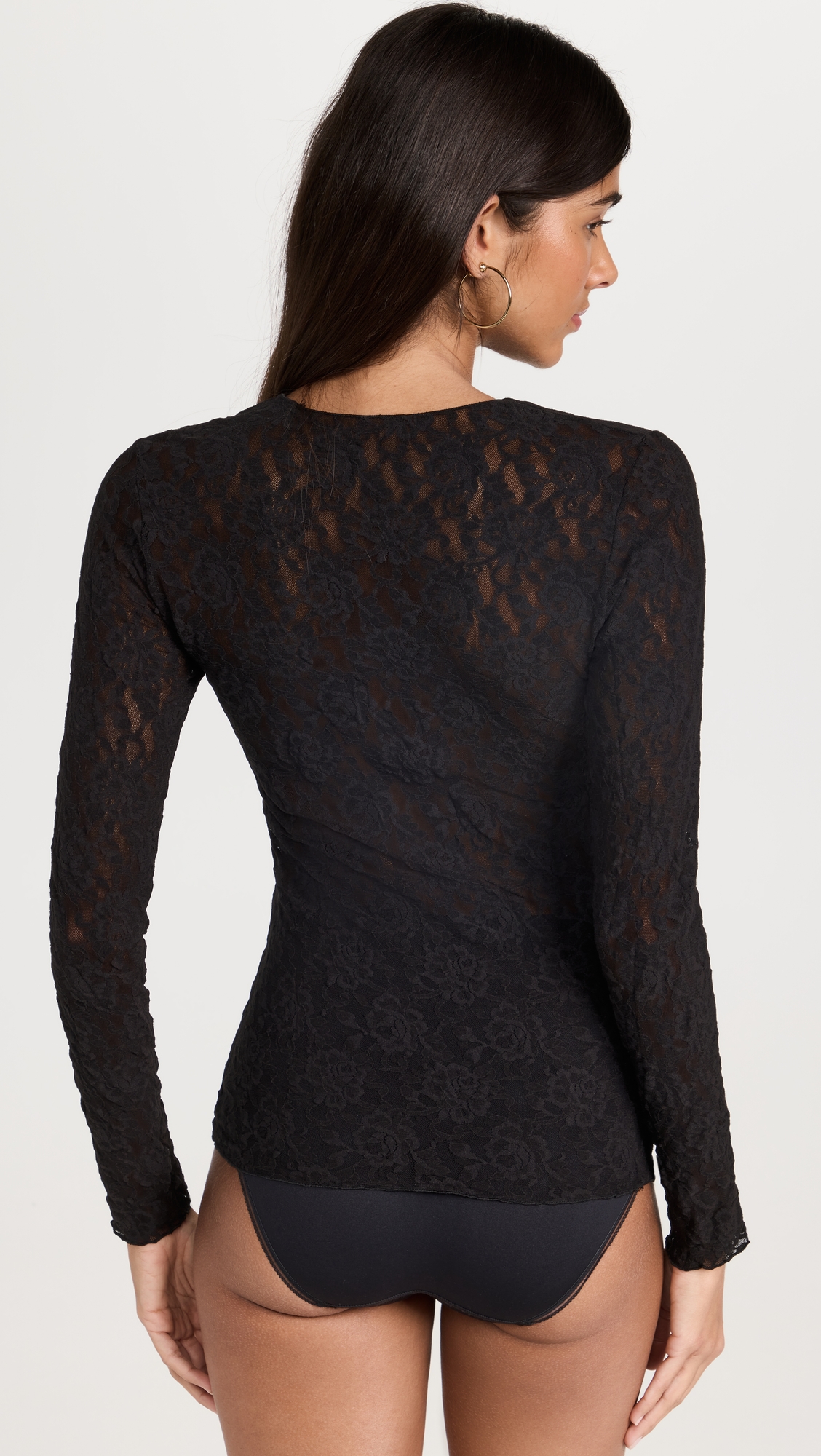 Signature Lace Unlined Long Sleeve Top Black