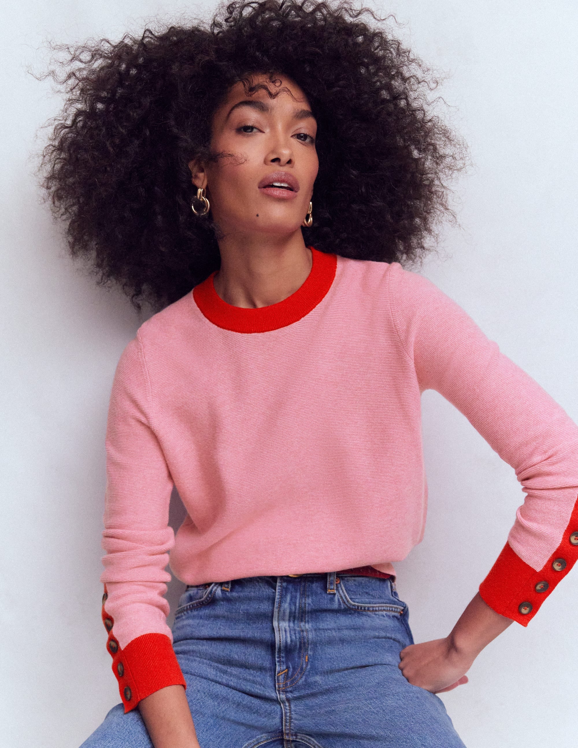 Women's Grace Colour Block Sweater in Pink | Size Small