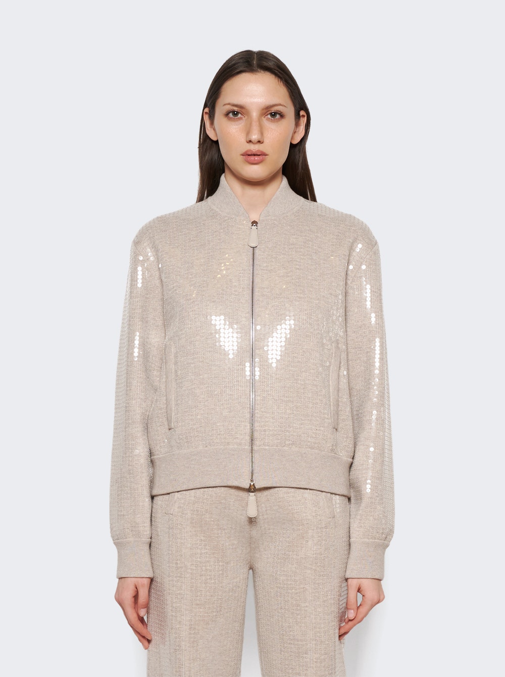 Sequinned bomber jacket - Neutrals