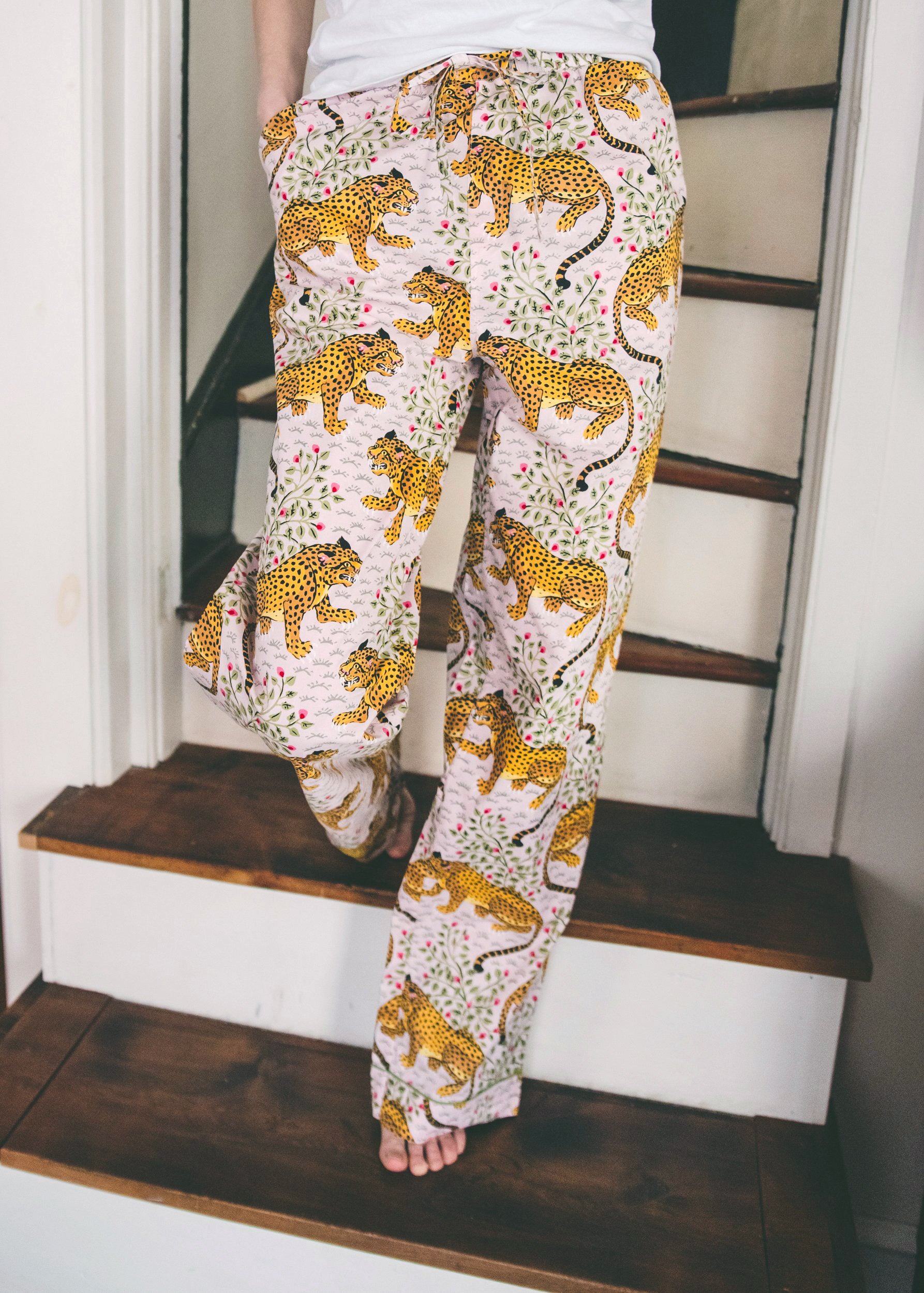 Organic Cotton Long Pajama Pants in Leopard Bagheera | Women's Tall L/T | Pink | Sleepwear