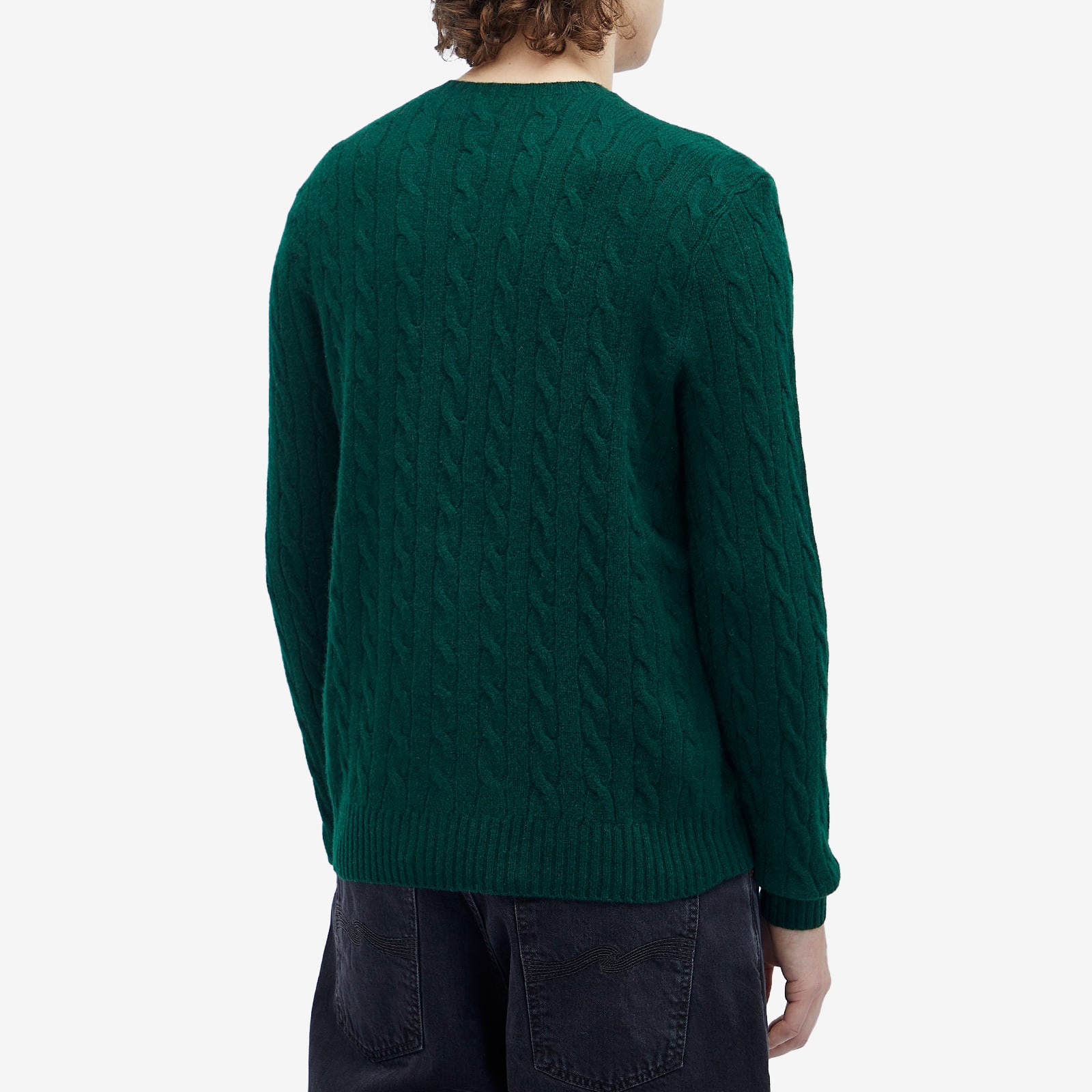 Men's Wool Cashmere Cable Knit Jumper in Moss Agate