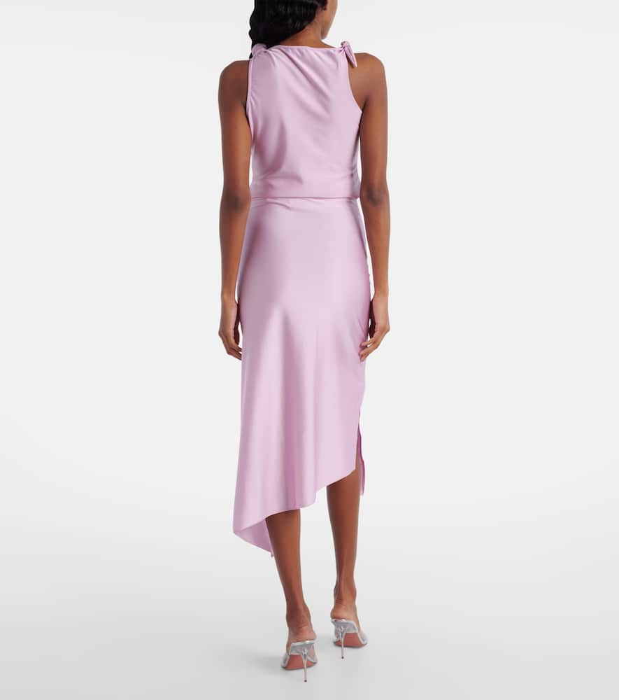 Floral-appliqué satin midi skirt