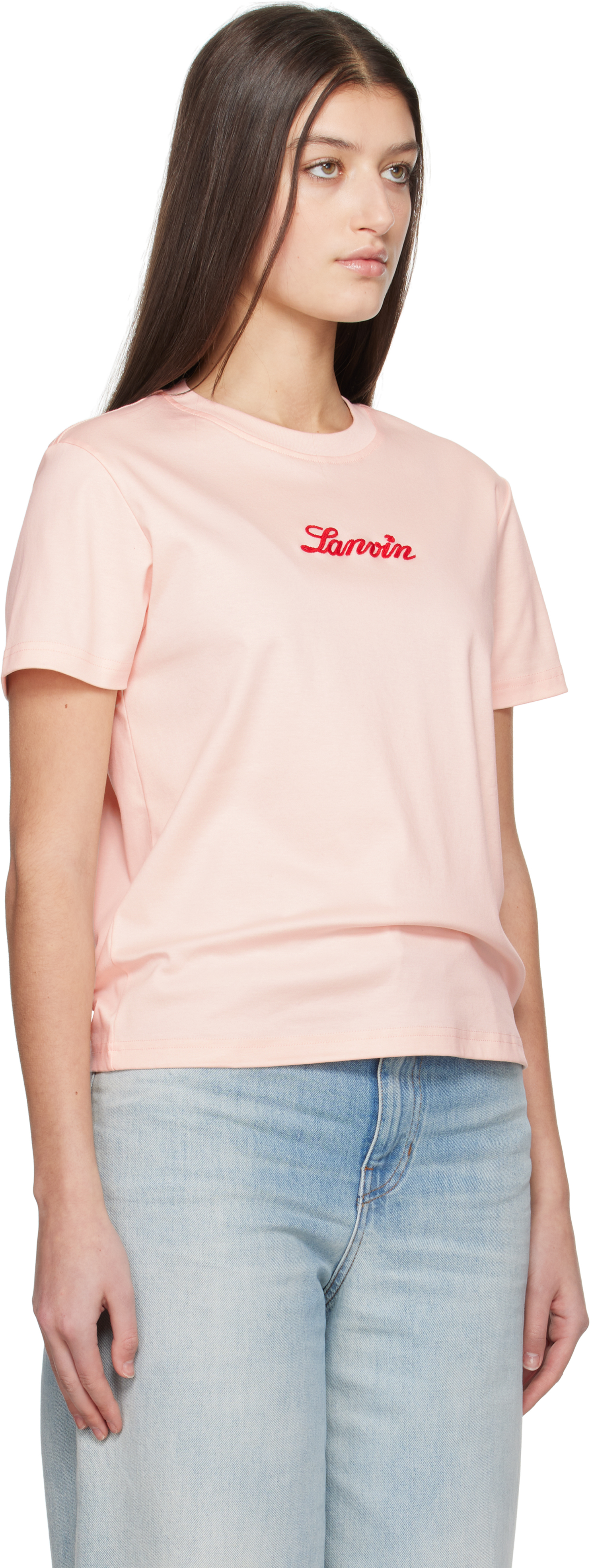 Lanvin Pink 'Lanvin' Embroidered T-shirt