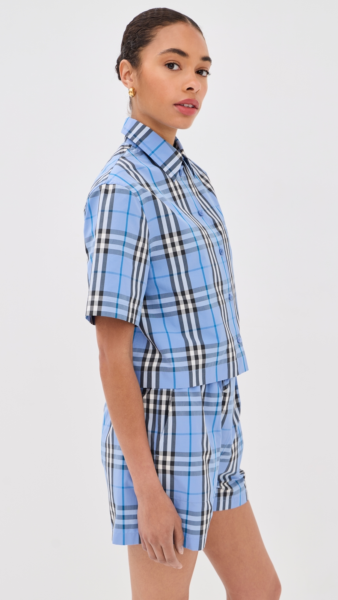 Abby Check Crop Top Cornflower Blue